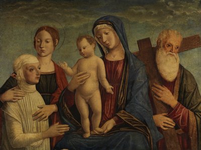 Madonna mit dem Kind, zwei Heiligen und einer Stifterfigur von Manner of Jacopo Bellini